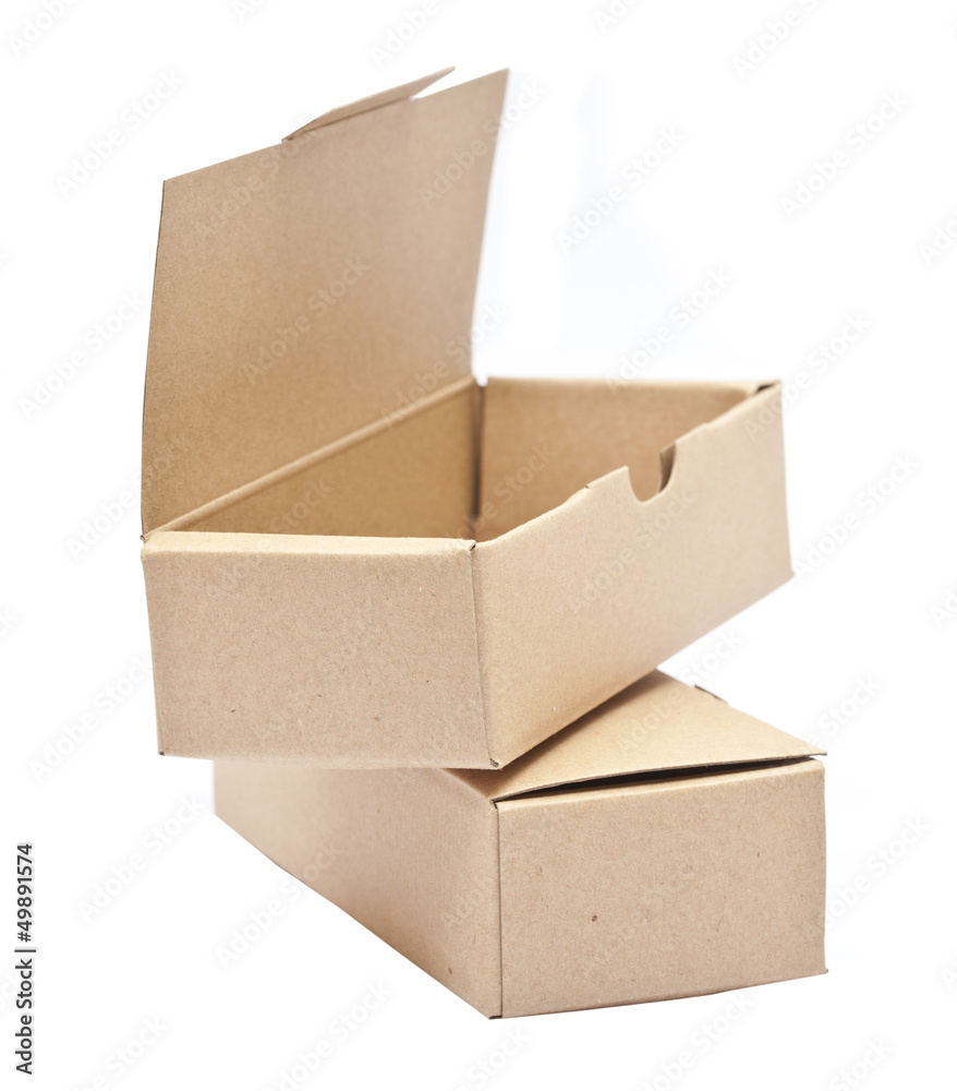 carton square brown open lid isolated on white background