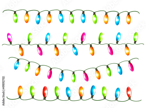 Strings of holiday lights on white background. Vector illustrati