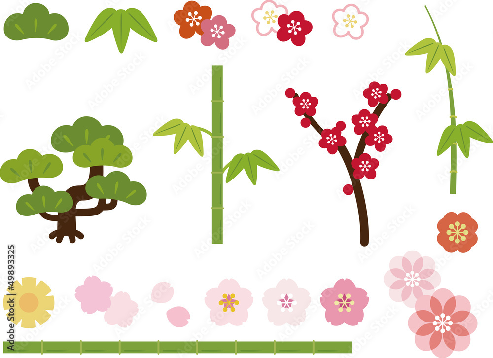 Fototapeta premium 松竹梅と和風の花