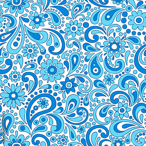 Fototapeta Naklejka Na Ścianę i Meble -  Paisley Flowers Seamless Pattern Vector Illustration