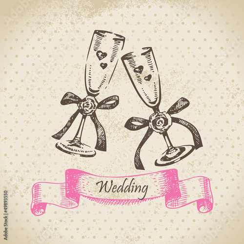 Wedding wineglasses. Hand drawn illustration