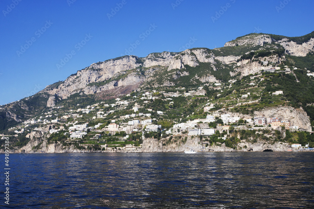 Buildings at the waterfront, Amalfi, Province Of Salerno, Gulf Of Salerno, Tyrrhenian Sea, Campania, Italy
