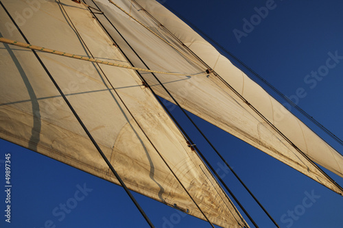 Sails of a clipper ship, Amalfi, Province Of Salerno, Gulf Of Salerno, Tyrrhenian Sea, Campania, Italy