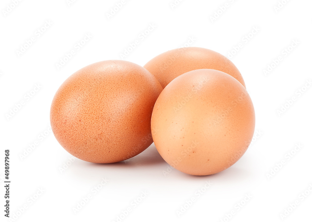 three eggs isolated on white background