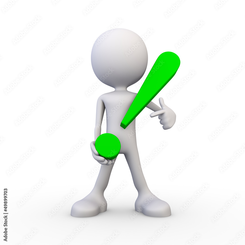 3D Minimalistic Person - Pointing At An Exclamation Mark 3D Minimalistic Person - Pointing At An Exclamation Mark