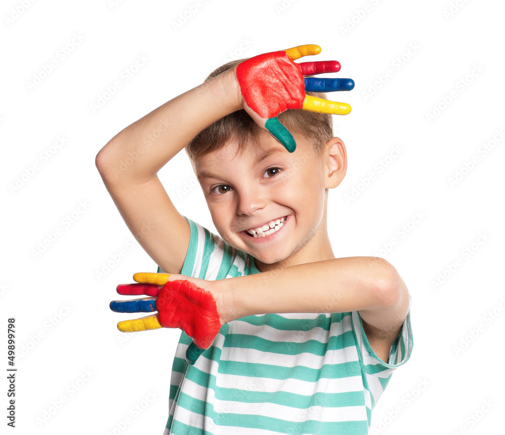 Little boy with paints on hands Little boy with paints on hands