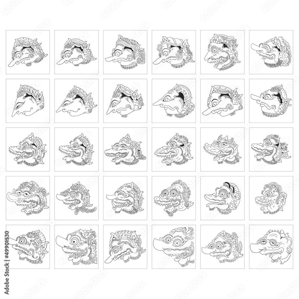 Fototapeta premium Various Wayang Faces
