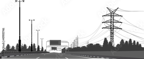 grey landscape with electric line near road