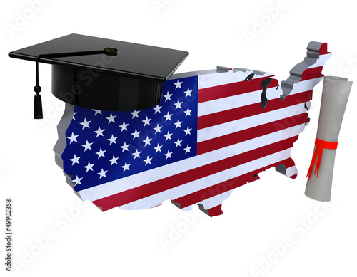 united states maps with Graduation Cap and Diploma photo