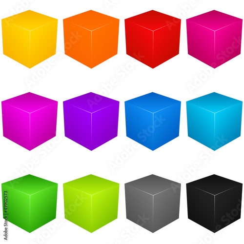 Colorful vector set of 3d cubes isolated on white background