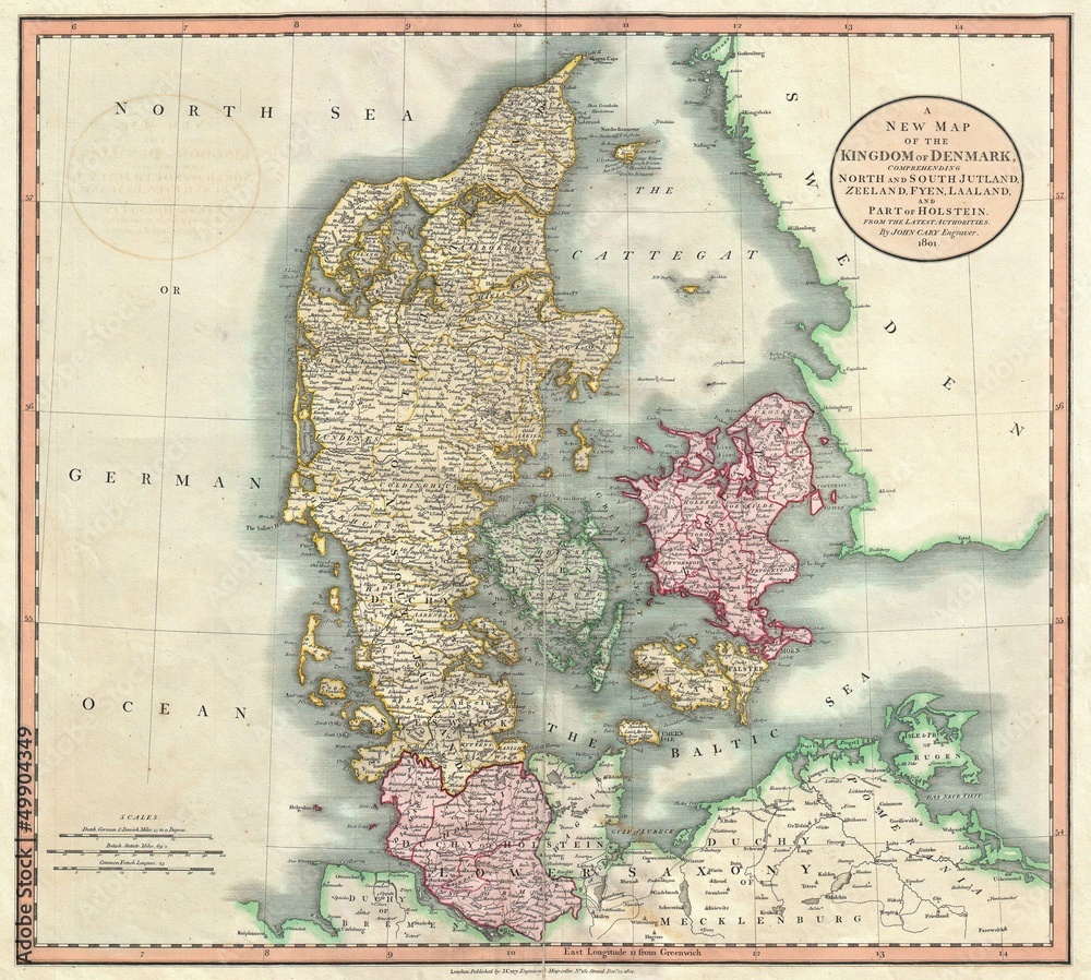 Fototapeta premium Denmark old map