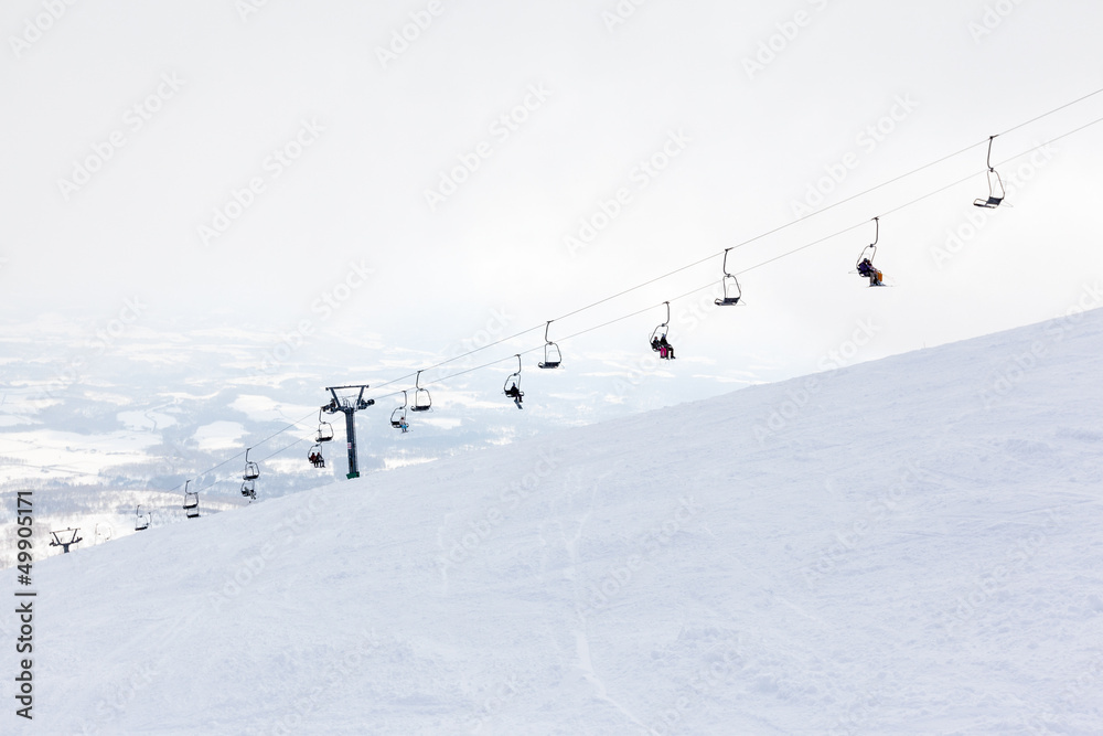 Ski Chair Lift Ascending Mount Annipuri in Niseko, Japan