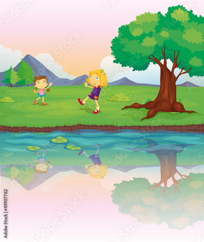 The two girls at the riverbank