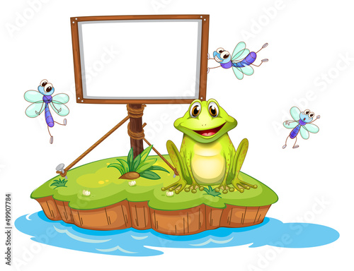 An empty framed signboard with an animal and insects