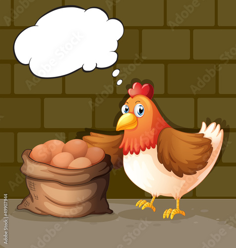 A hen beside the eggs with empty callouts
