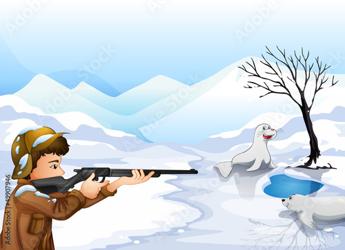 A hunter in a snowy season