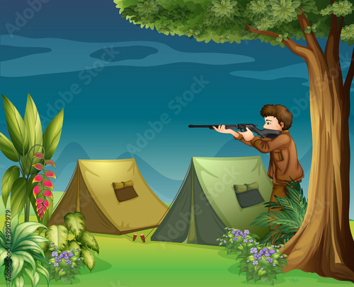 A hunter in a campsite