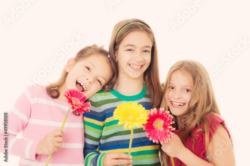 happy children with flowers