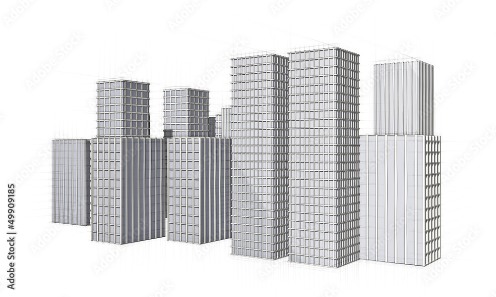 architecture sketch of big city with skyscraper