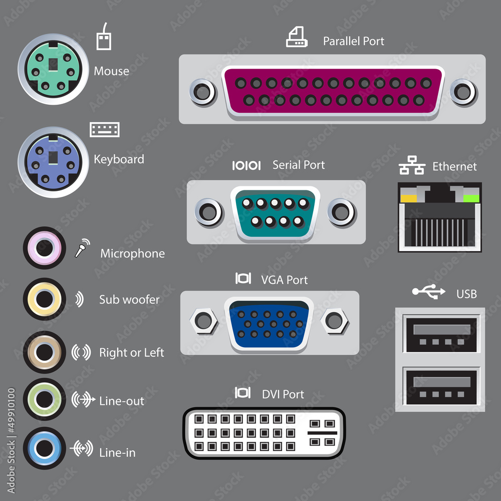 Computer ports type vector illustration stock vector adobe stock