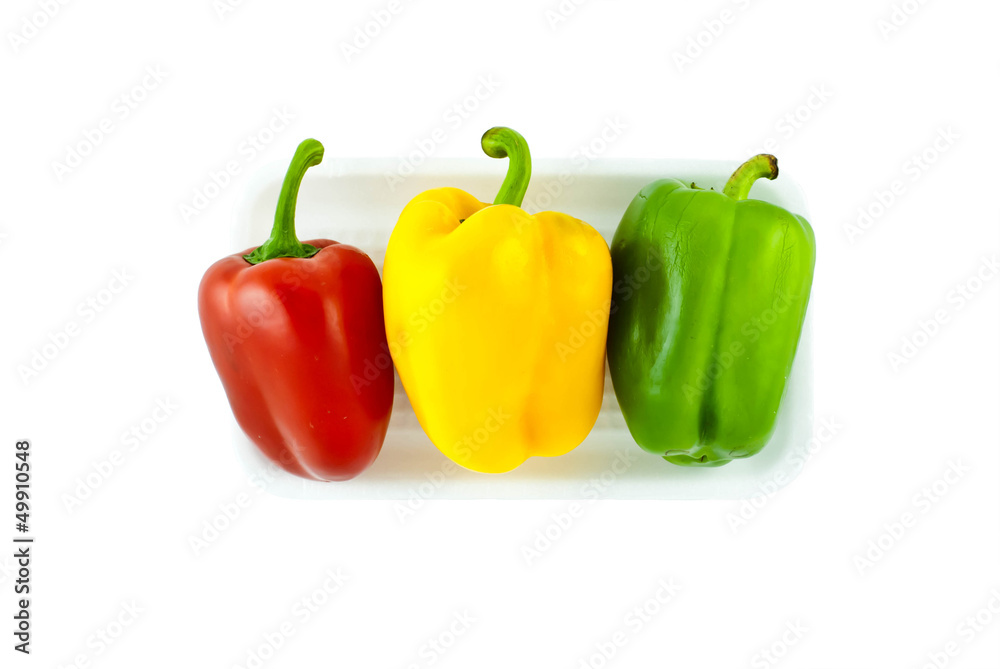 Three colors Paprika isolated on white Three colors Paprika isolated on white