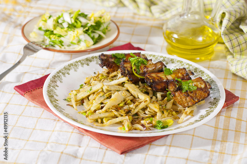 Pork chop with fried celery