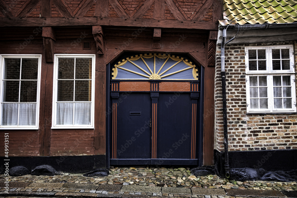 Old skewed door in Ribe, Denmark