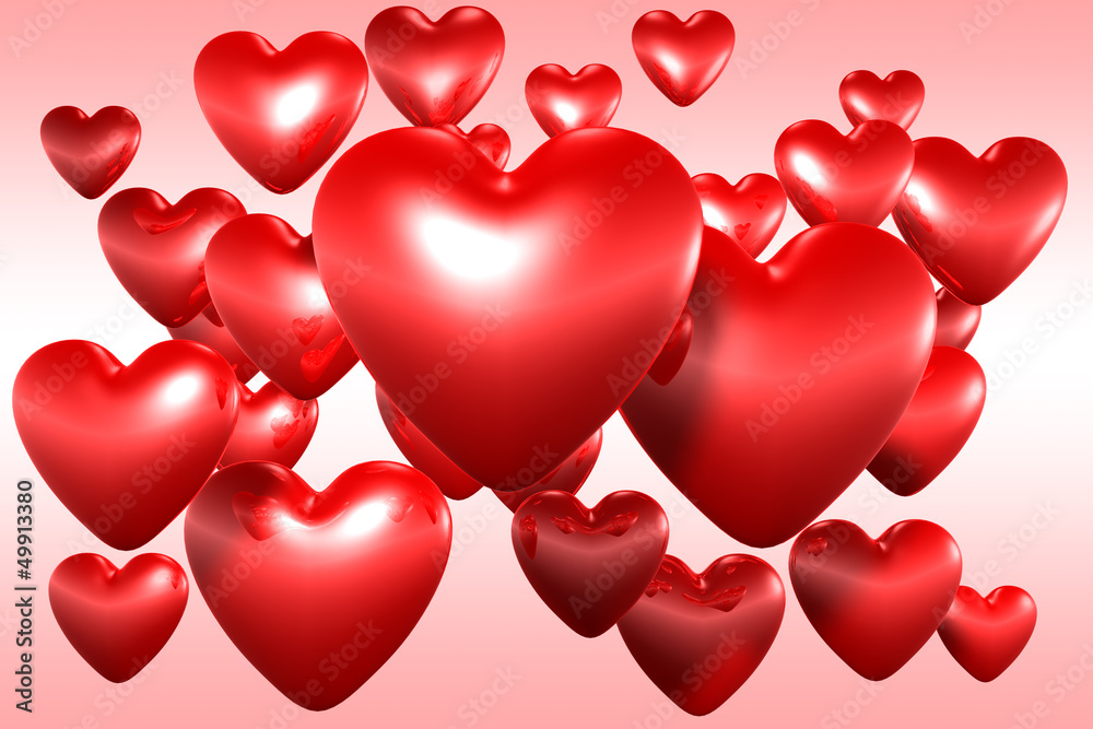 A cluster of 3D hearts background texture