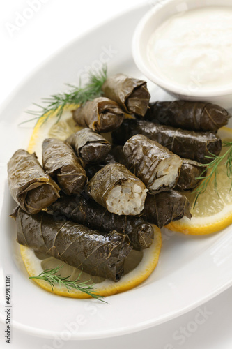 dolma, stuffed grape leaves, turkish and greek cuisine
