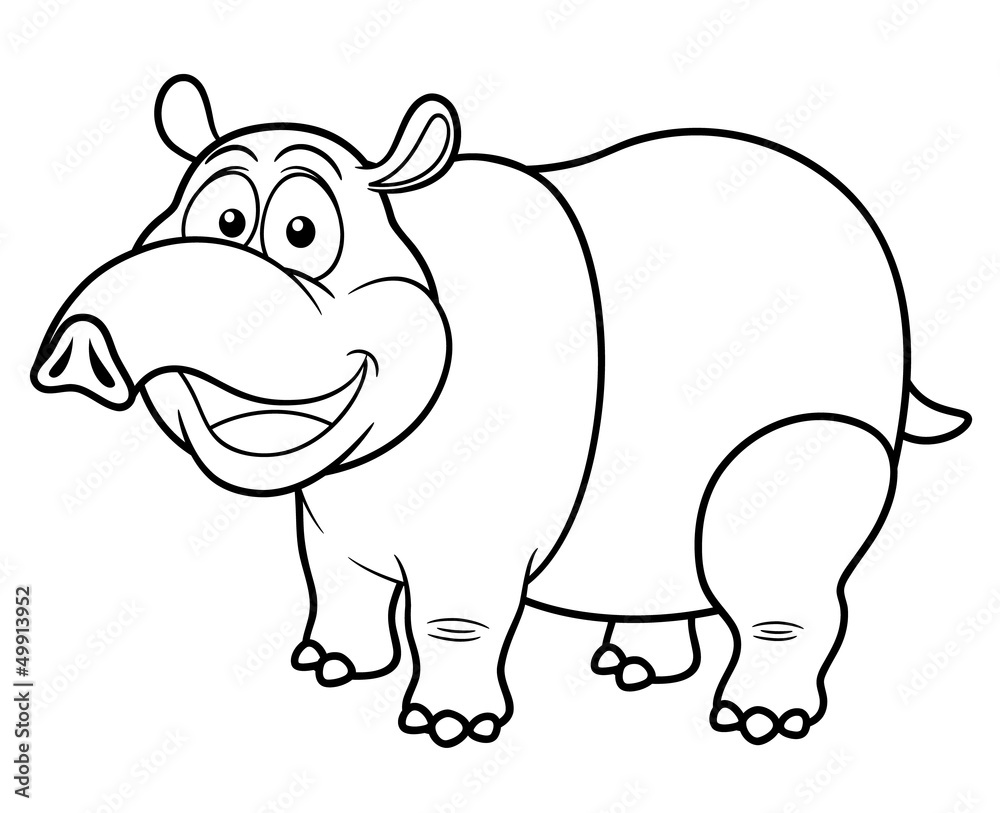 illustration of cartoon tapir - Coloring book illustration of cartoon tapir - Coloring book