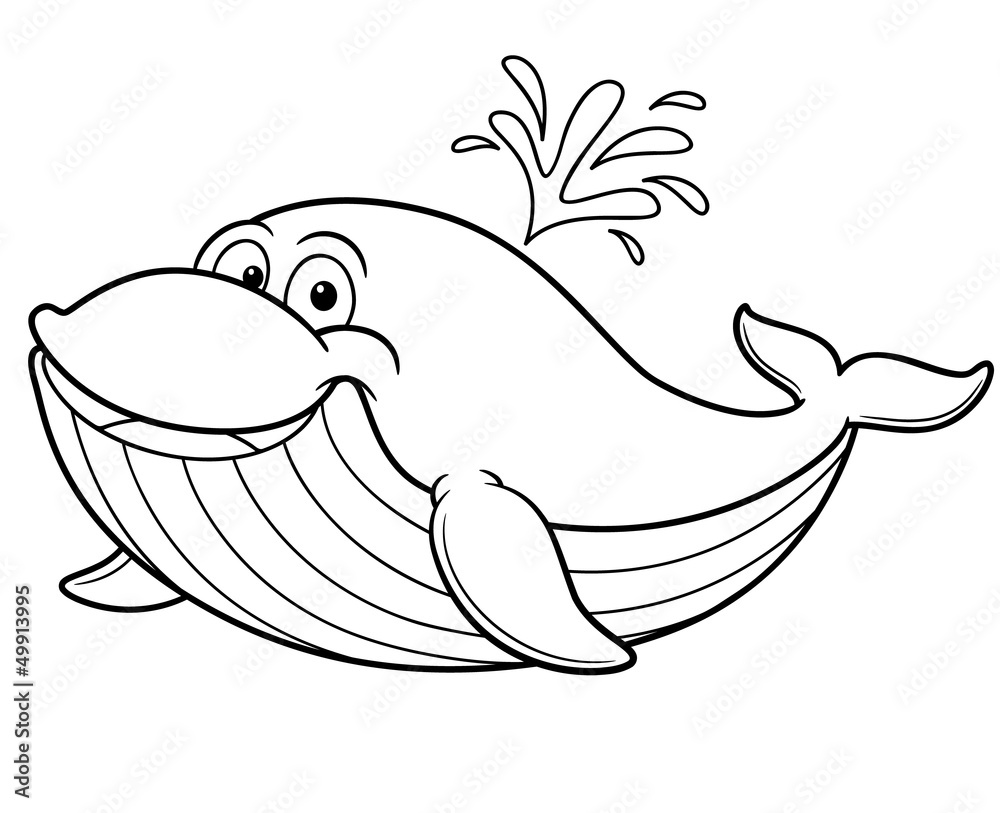 illustration of cartoon whale - Coloring book Stock Vector | Adobe Stock