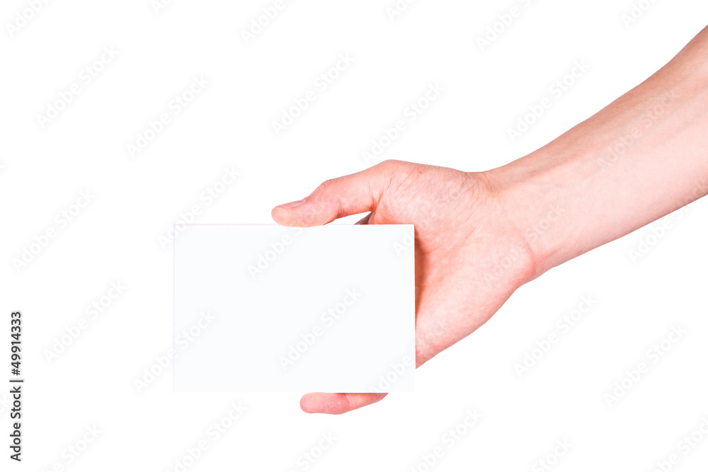Fototapeta premium Male hand holding a paper card