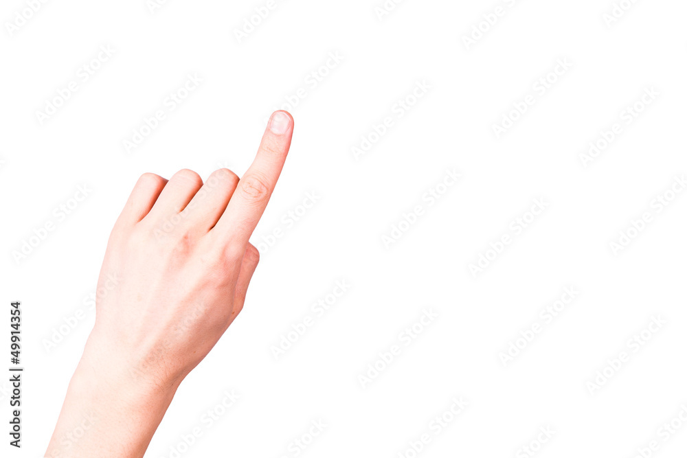 Male hand with pointing finger showing something Male hand with pointing finger showing something