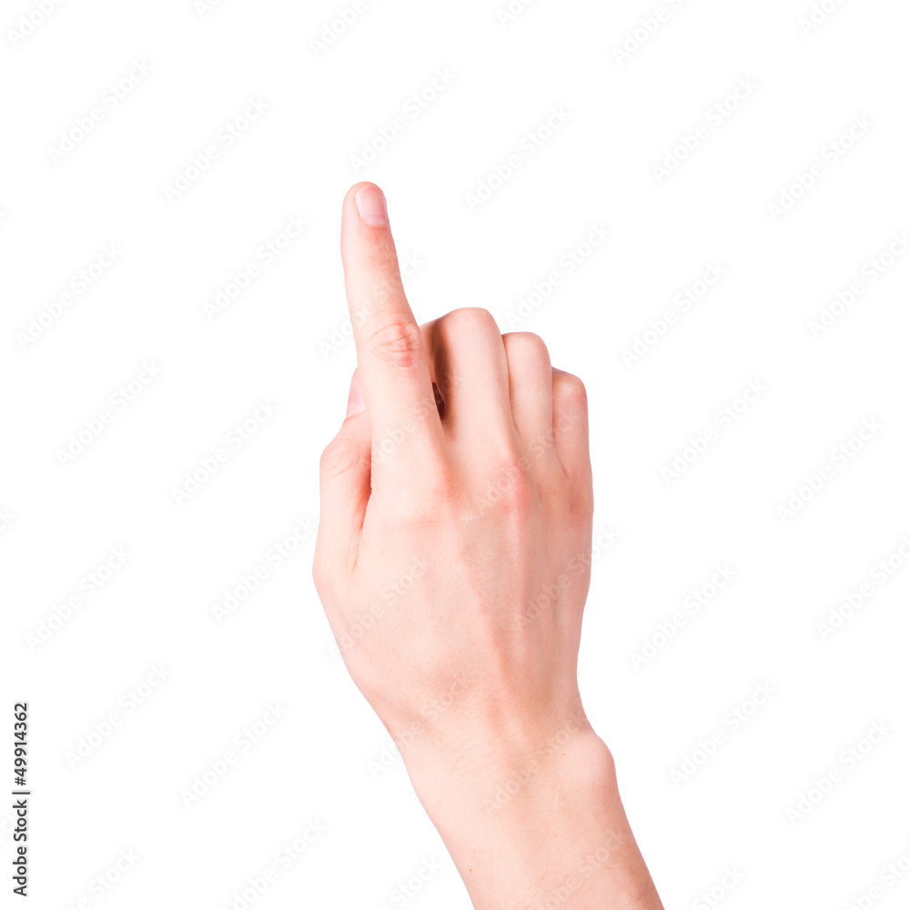 Male hand with pointing finger showing something Male hand with pointing finger showing something