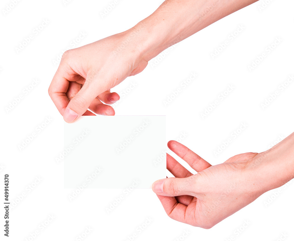 Fototapeta premium Male hand holding a paper card