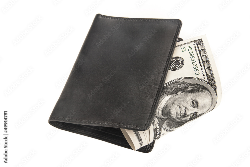 US dollars in a black wallet isolated on white US dollars in a black wallet isolated on white