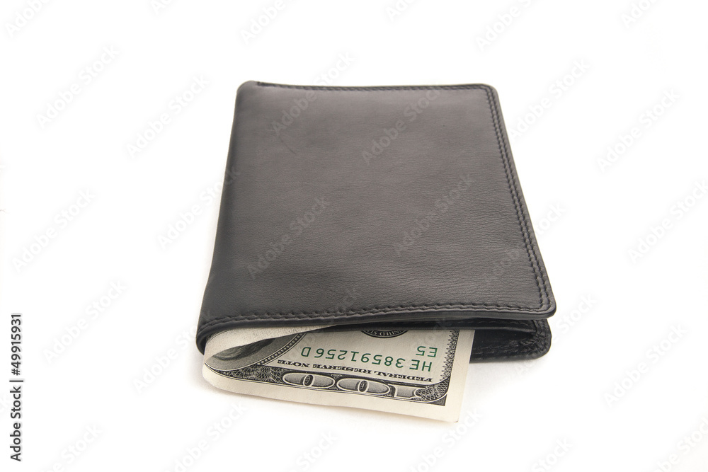 US dollars in a black wallet isolated on white US dollars in a black wallet isolated on white
