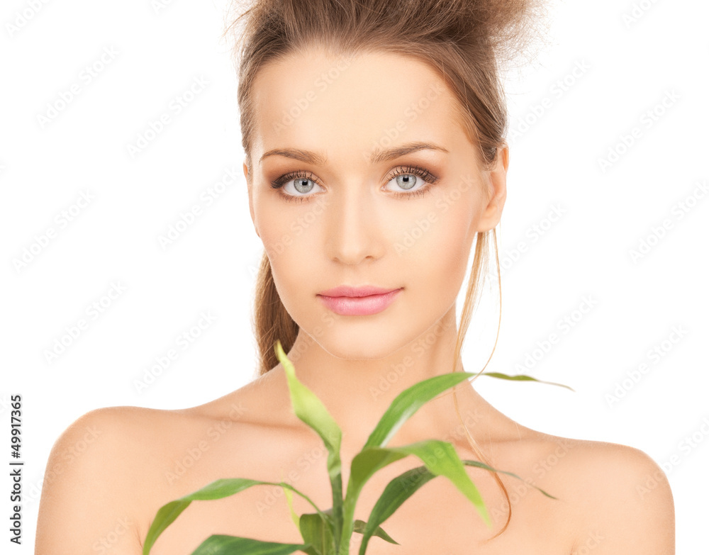 woman with green sprout woman with green sprout