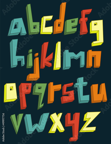 Colorful 3d lower case alphabet