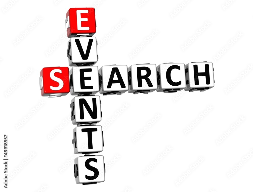 3D Events Search Crossword on white background 3D Events Search Crossword on white background
