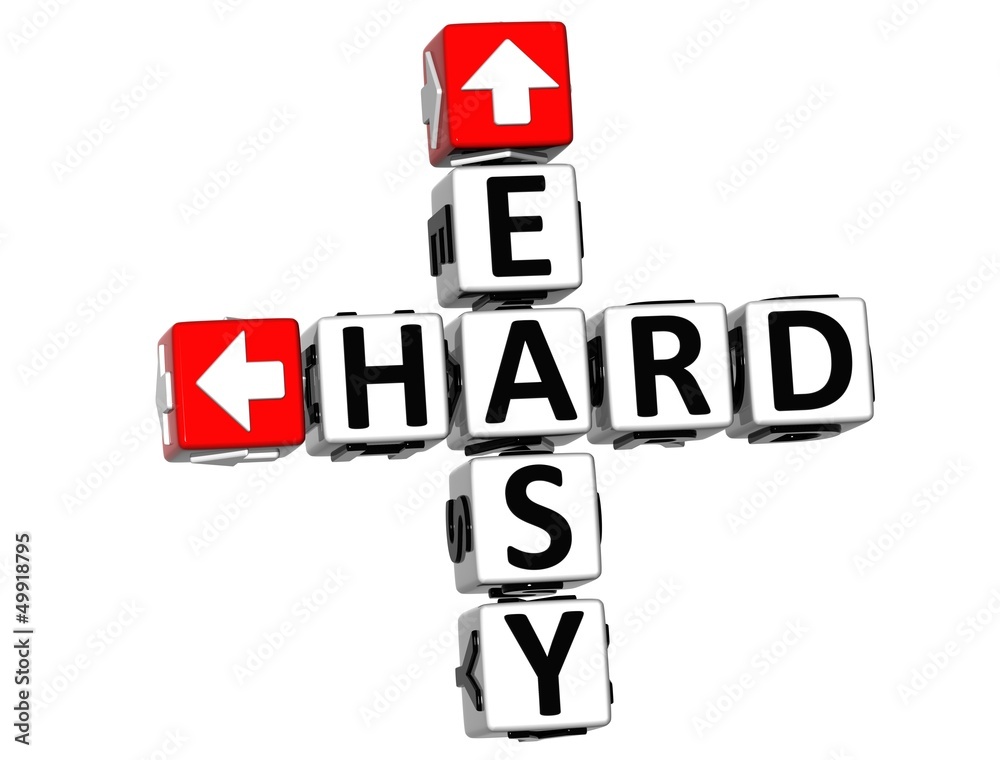 3D Easy Hard Crossword on white background 3D Easy Hard Crossword on white background