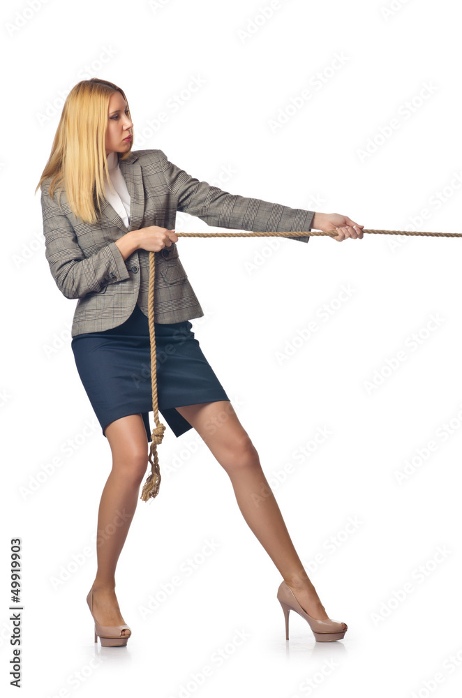 Businesswoman in tug of war concept Businesswoman in tug of war concept