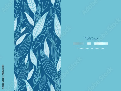 Vector Blue Bamboo Leaves Horizontal Seamless Pattern Background