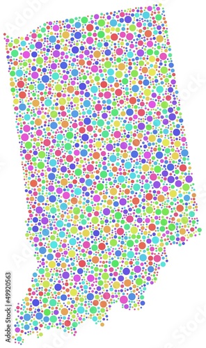 Map of Indiana - USA - in a mosaic of harlequin circles