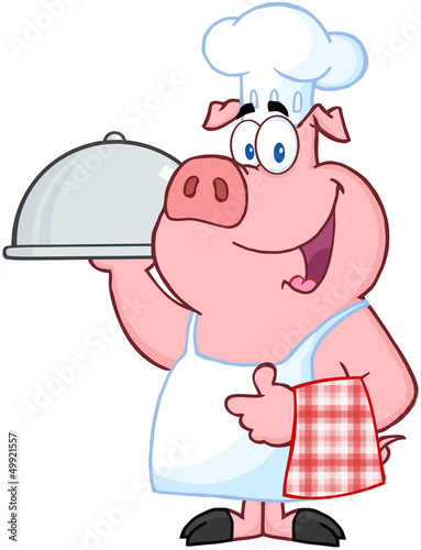 Happy Pig Chef Holding A Platter