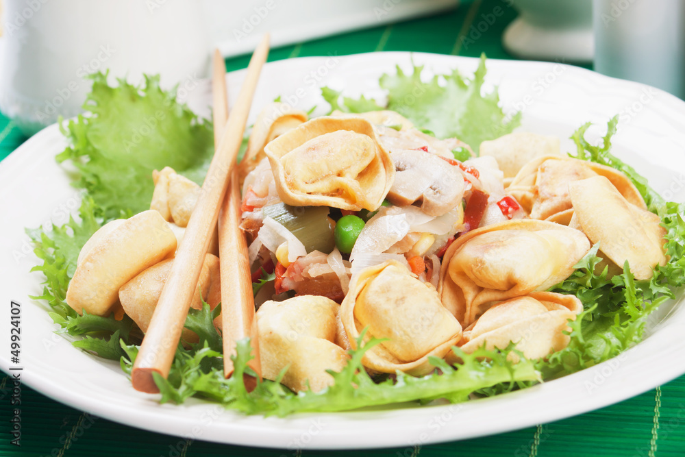 Deep fried asian noodles with vegetables Deep fried asian noodles with vegetables