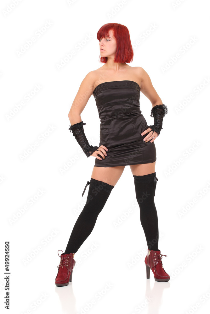 red-haired woman in black. Isolated on white red-haired woman in black. Isolated on white
