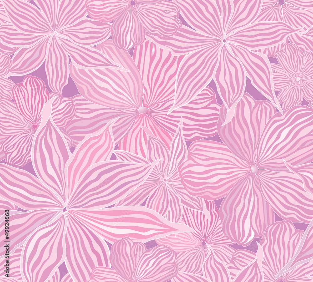 Floral seamless background, Pink flowers.