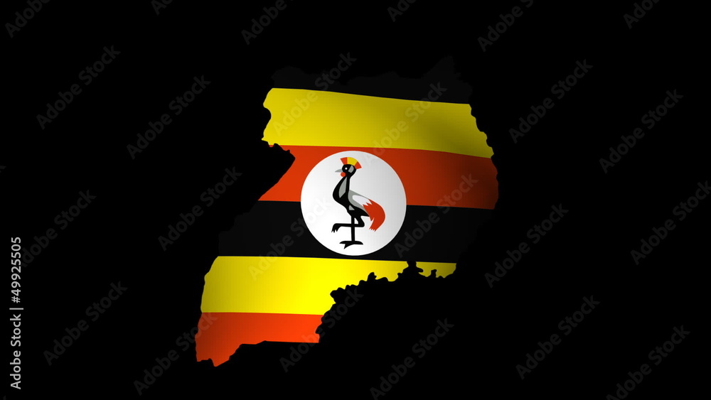 Fluttering Uganda map flag animation