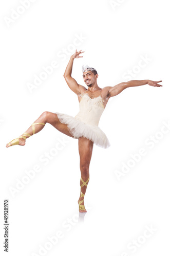 Muscular ballet performer in funny concept